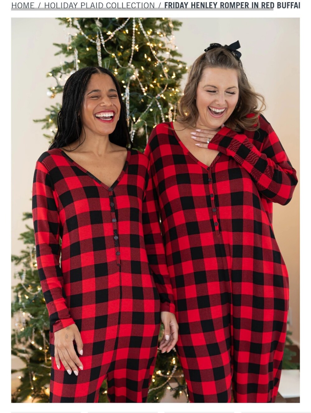 Smash + Tess 3X Red/Black Buffalo Plaid Friday Henley Romper Holiday Collection